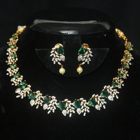 Simple cz necklace in seagreen with earrings NFN135SG