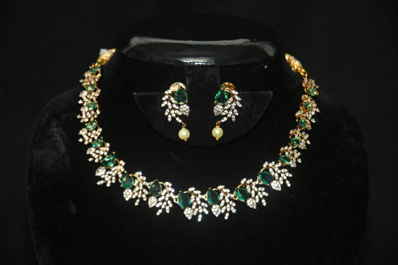 Simple cz necklace in seagreen with earrings NFN135SG