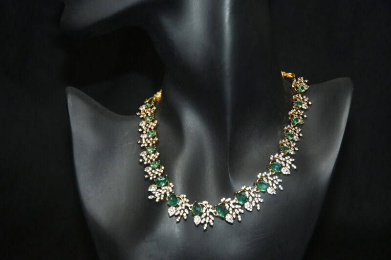 Simple cz necklace in seagreen with earrings NFN135SG - Image 2