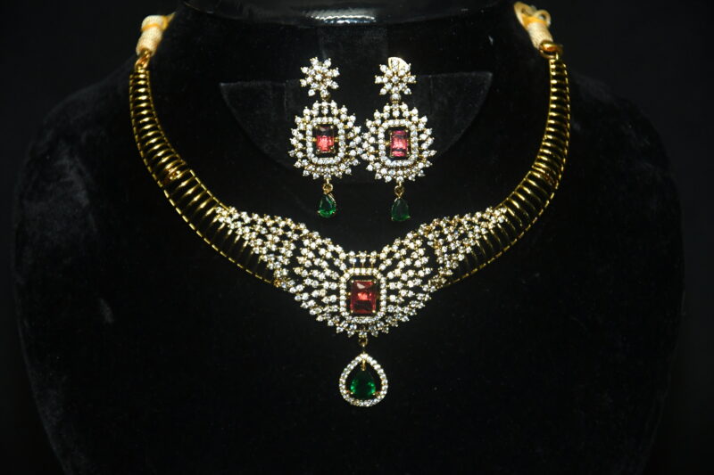 Simple cz kante necklace with earrings NFN136