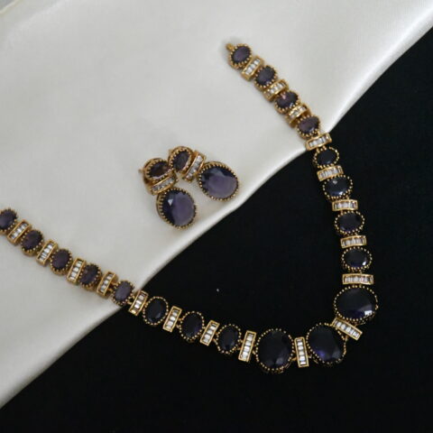 Simple oval cz necklace with earrings NFN137V