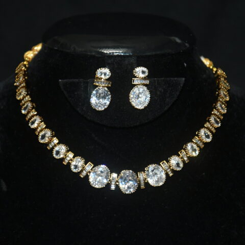 Simple oval cz necklace with earrings NFN137W