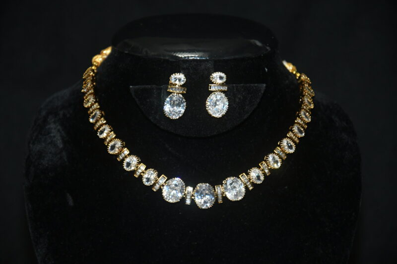 Simple oval cz necklace with earrings NFN137W