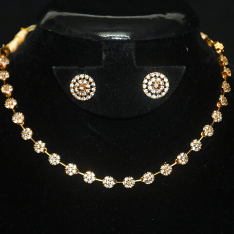Simple round flower cz necklace with earrings NFN138