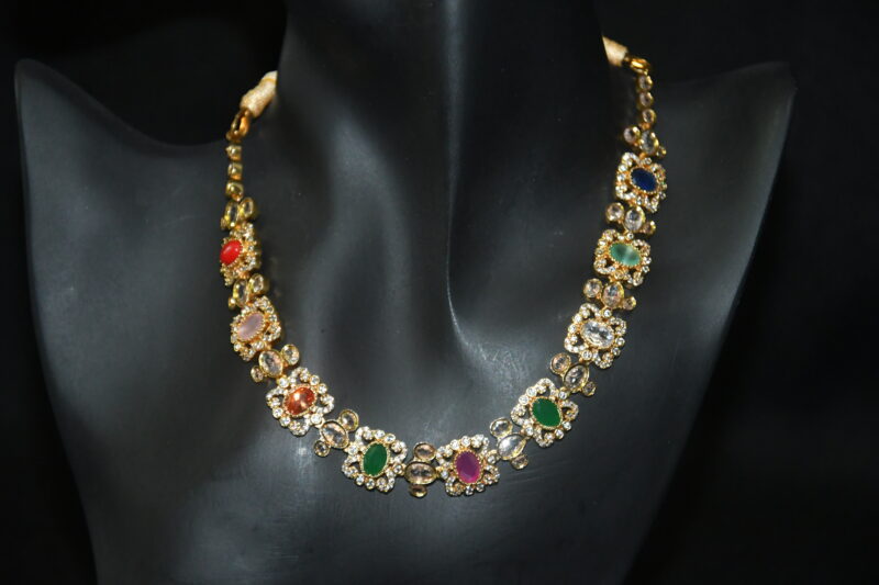 Simple navaratna necklace with earrings NFN140 - Image 2