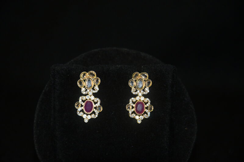 Simple navaratna necklace with earrings NFN140 - Image 3