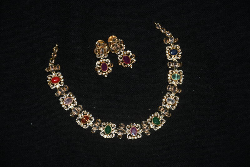 Simple navaratna necklace with earrings NFN140 - Image 4