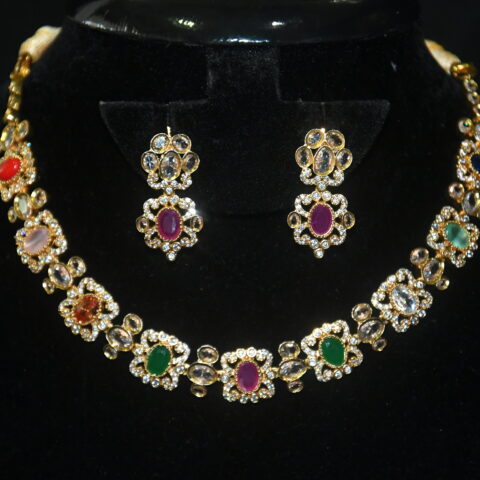 Simple navaratna necklace with earrings NFN140