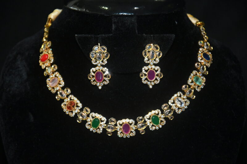 Simple navaratna necklace with earrings NFN140