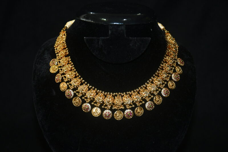 Antique peacock kasu bottumala necklace with earrings NFN141 - Image 4