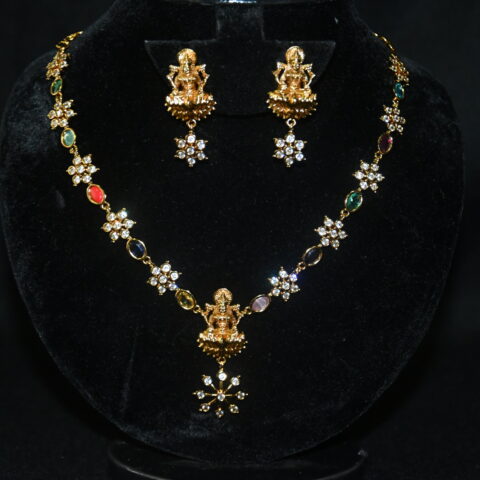Antique Lakshmi navaratna star necklace with earrings NFN142