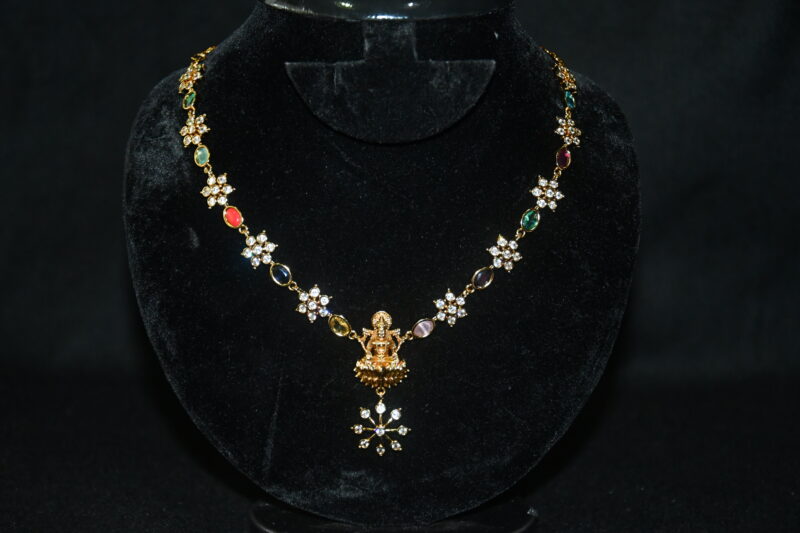 Antique Lakshmi navaratna star necklace with earrings NFN142 - Image 4