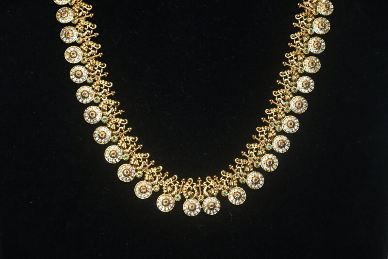 Gold look bottumala long necklace with earrings (NFN143) - Image 2