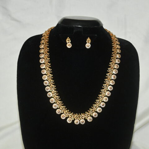 Gold look bottumala long necklace with earrings (NFN143)
