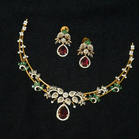 CZ kante necklace with earrings (NFN148)