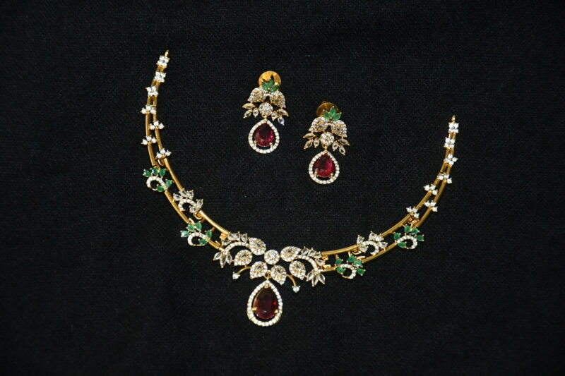 CZ kante necklace with earrings (NFN148)
