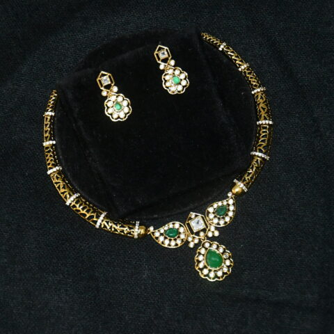 CZ kante necklace with earrings (NFN149G)