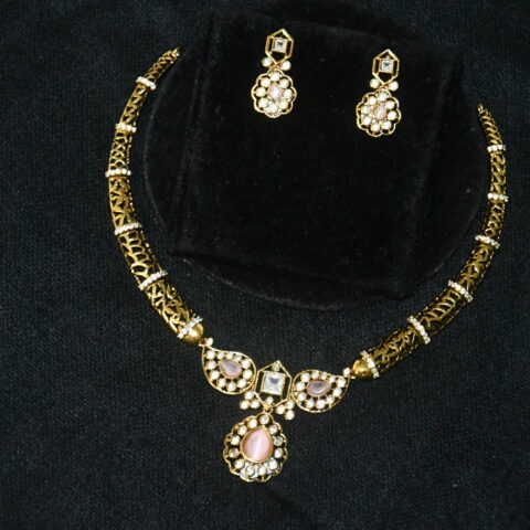 CZ kante necklace with earrings (NFN149LP)