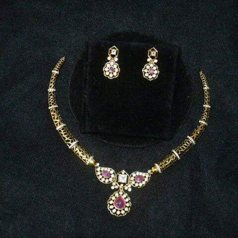 CZ kante necklace with earrings (NFN149P)