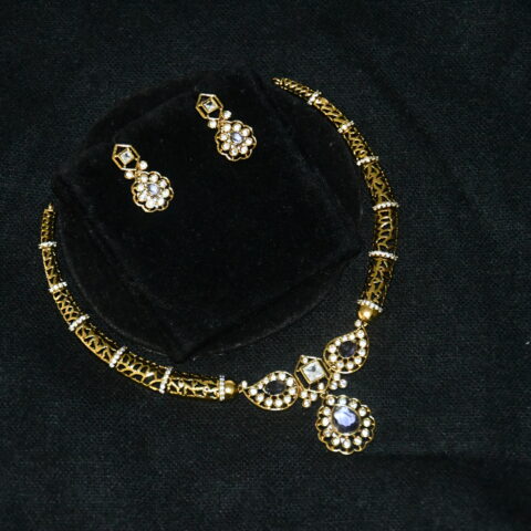 CZ kante necklace with earrings (NFN149V)