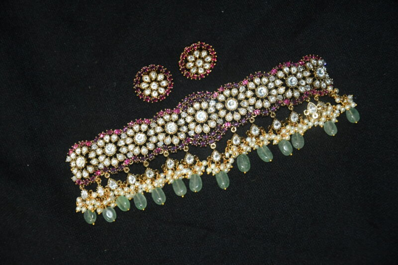 Moissanite choker necklace with earrings - Image 4