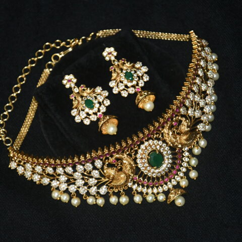 Antique peacock choker necklace with earrings