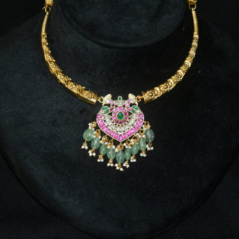 Peacock Jadau kudan gold carved kante necklace (NFN155)