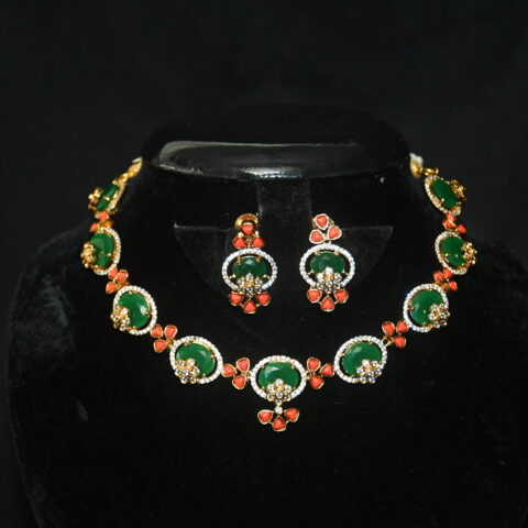 Coral emerald necklace with earrings NFN156