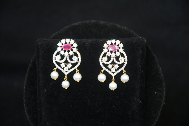 Diamond Pink Kante Necklace With Earrings NFN161P - Image 3