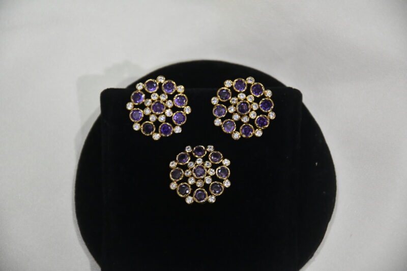 violet cz stone round pendant with earrings NFP08V - Image 3