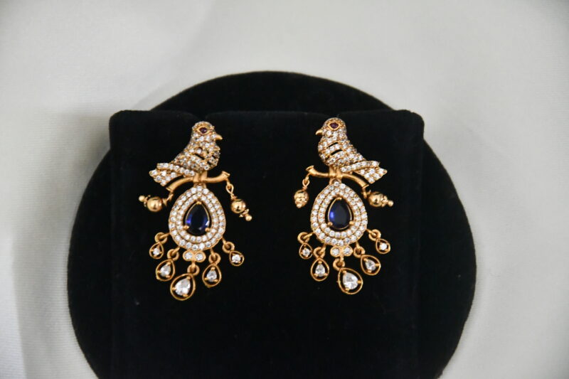 Victorian bird pendant with earrings in blue NFP09B - Image 3