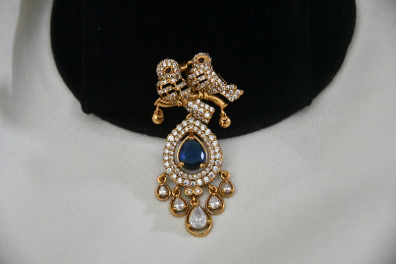 Victorian bird pendant with earrings in blue NFP09B - Image 2