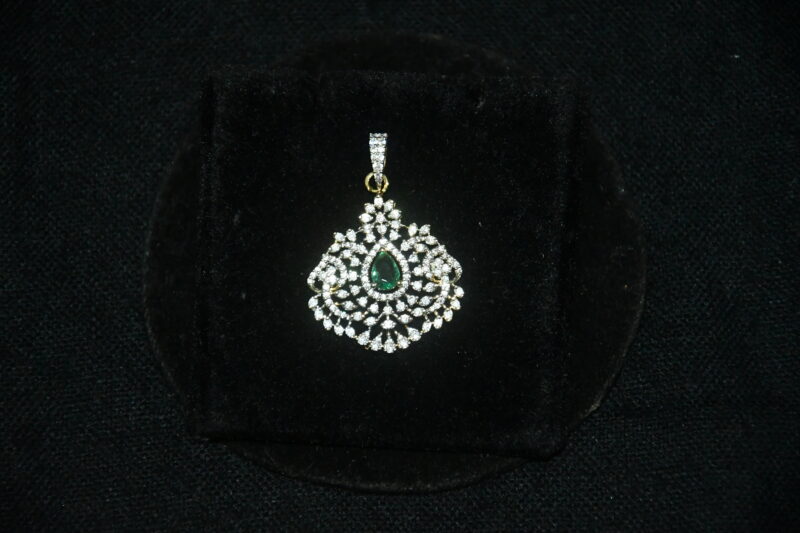 Small diamond pendant with earrings in seagreen NFP14SG - Image 2
