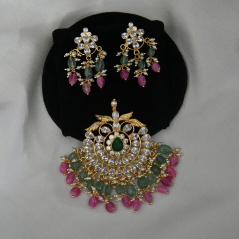 Real gold look cz pendant with earrings NFP17G