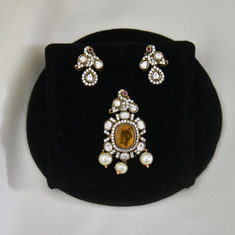 Victorian peacock pendant in yellow with earrings NFP19Y
