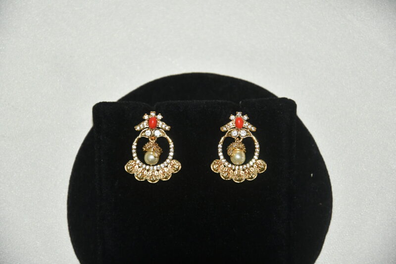 Lakshmi kasu cz pendant in coral with earrings NFP20C - Image 3