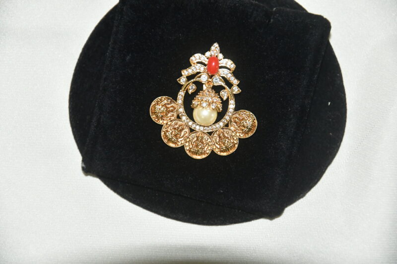 Lakshmi kasu cz pendant in coral with earrings NFP20C - Image 2