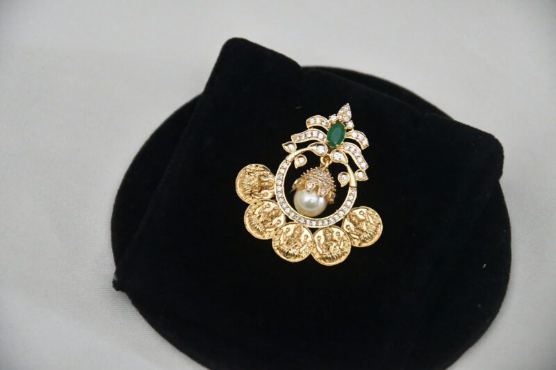 Lakshmi kasu cz pendant in green with earrings NFP20G - Image 2