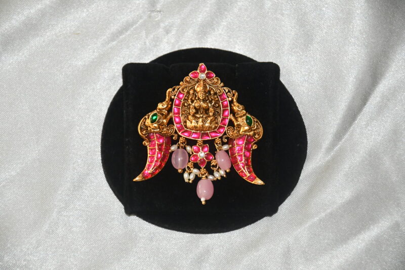 Lakshmi jadau kundan double tiger nail style pendant NFP24 - Image 5