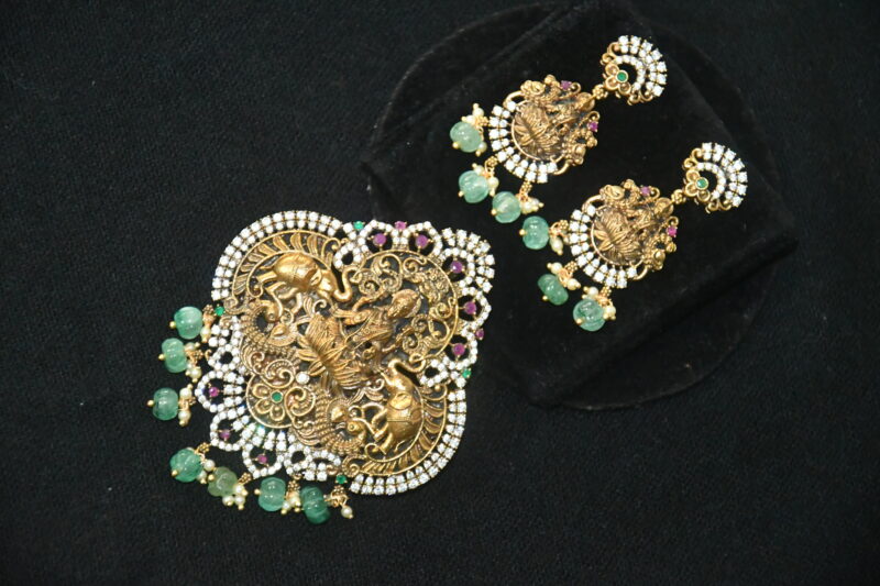 Victorian Lakshmi cz pendant with earrings NFP26