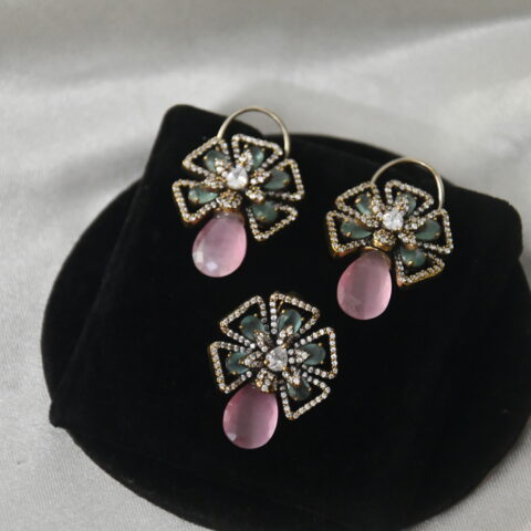 Victorian cz pendant with earrings NFP27LBP
