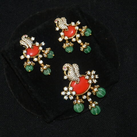 Coral cz pendant with earrings NFP28