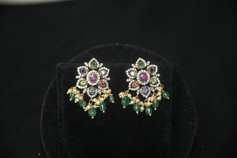 Victorian navaratna big size pendant with earrings NFP33 - Image 4