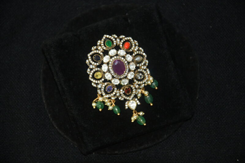 Victorian navaratna big size pendant with earrings NFP33 - Image 3