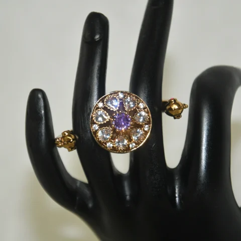 Peacock Double Finger Ring in Violet with antique finish and CZ stones by nischala fashions