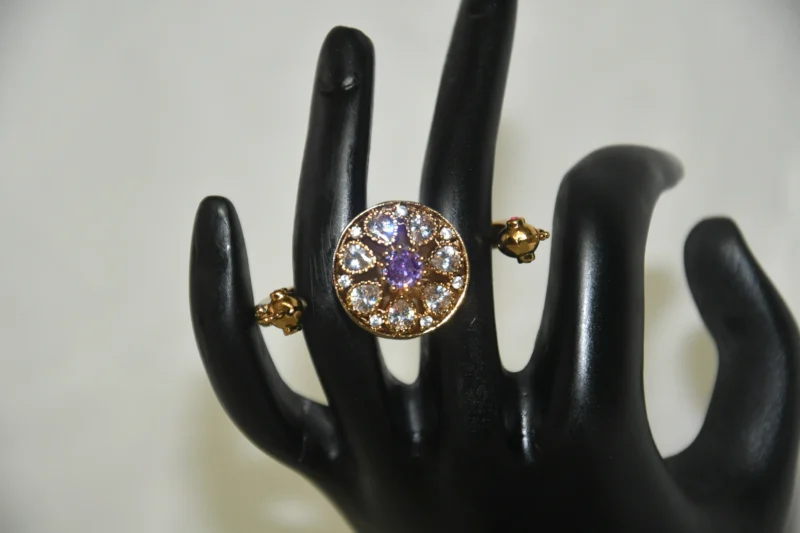 Peacock Double Finger Ring in Violet with antique finish and CZ stones by nischala fashions