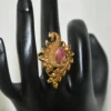 Antique Peacock Finger Ring with pink CZ stones and gold finish by nischala fashions