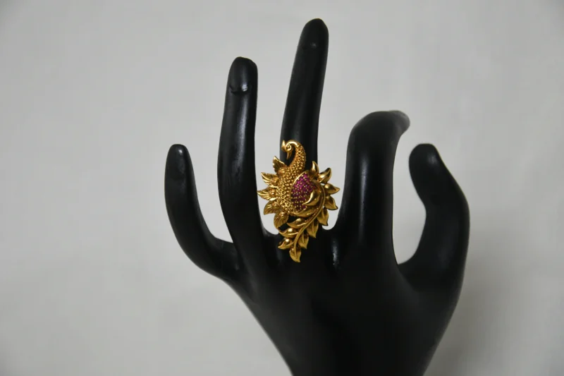 Antique Peacock Finger Ring in Pink CZ NFR03 - Image 2