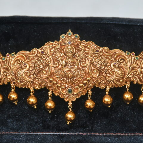 Matte Lakshmi waistbelt with gold balls hanging and traditional matte finish by nischala fashions