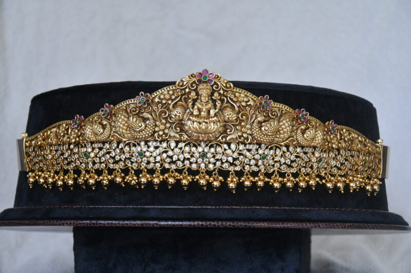 Antique Lakshmi uncut waistbelt with gold balls hanging by Nischala Fashions